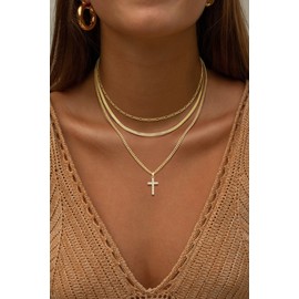 Nancomy Layered Gold Cross Necklaces for Women, Stack Stackable 14K Gold Plated Cubic Zirconia Pendant Necklace Set Dainty Choker Layering Necklaces for Women Faith Jewelry Religious Gifts