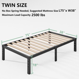 Breezehome 18" Twin Metal Bed Frame with Sturdy Wood Slats No Box Spring Needed, Durable Heavy Duty Platform Bed Frame Twin Size, Underneath Storage, Easy Assembly, Noise Free, Black