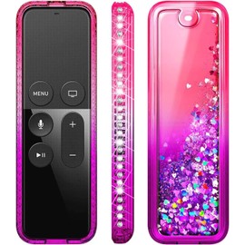 NZND Protective Case Compatible with Apple TV Siri Remote 4K / 4th / 5th Generation - Glitter Liquid Waterfall Floating Sparkle Bling Diamond Shockproof Cover (Pink/Purple)