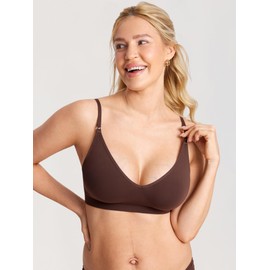 MOMANDA Women's Seamless Nursing Bras Ribbed Maternity Bralette Wireless Breastfeeding Non Padded Sleep Bra Hazelnut S