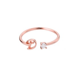 Bungsa® Letter Ring Rose Gold Cubic Zirconia Crystal Metal - Bendable Finger Ring / Toe Ring Toering for Women, Children & Men - A B C D E F G H I J K L M N O P Q R S T U V W X Y Z, Copper, Cubic