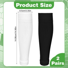 2 Pairs Pre Cut Soccer Socks, Soccer Leg Sleeves Socks Shin Guard Sleeves for Men Football Basketball Training (White, Black)