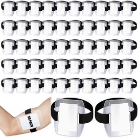 50 Pcs Arm Badge Holder Armband ID Badge Holder Visibility PVC ID Badge Holder with Adjustable Belt Elastic Armband Badge Clear Name Tag Holder for Work Pass, Postcards, Universal Size (Black)