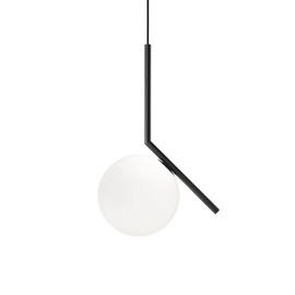 MZSUS Glass Spherical Pendant Light,Black Iron & White Glass Hanging Light Globe Chandelier Hanging Lamp (7.8'')