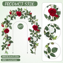 Thiccywoov Valentine's Day Red and White Rose Vine Artificial Flower Garland Fake Flower 6ft Garland Artificial Silk Floral Hanging for Wedding Party Ceremony Outdoor Decor Pack of One