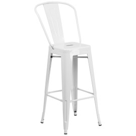 Merrick Lane Dothan Series Bar Height Stool - White Finish - Metal Frame with Cross Bracing - Convenient Removable Back - Integrated Footrest