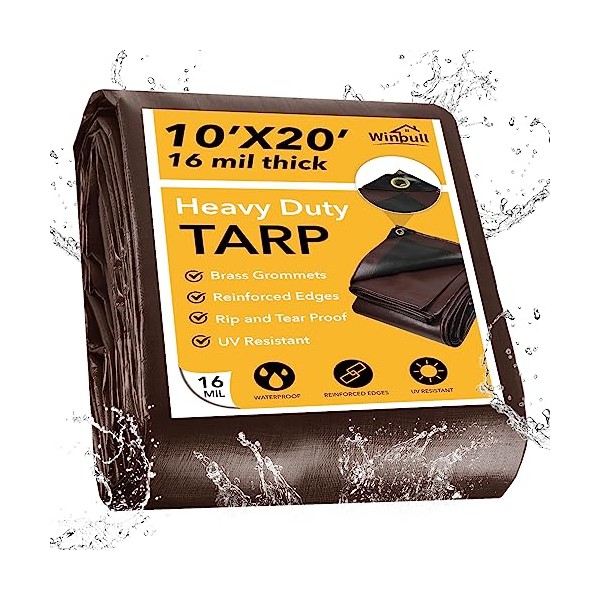 Winpull Winpull Tarp 10x20FT, 16 Mil Heavy Duty Large Tarps,