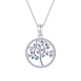 925 Sterling Silver Tree of Life Necklace, Tree of Life Pendant Necklace for Women, Family Tree Pendant Necklace, Jewellery Gemstone Anniversary Birthday for Women Girls Mother's Day Jewelry Gifts