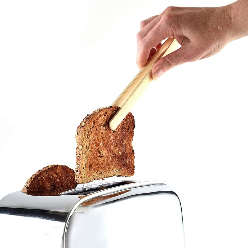 Norpro 1982 8" Bamboo 8" Toaster Tongs with Magnet, One