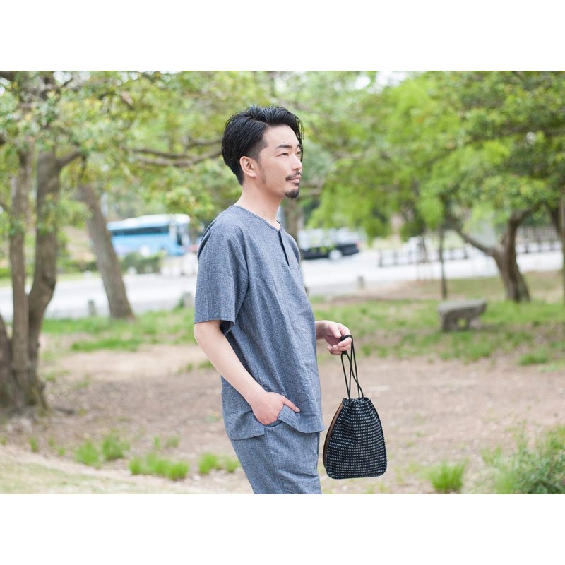 Men’s Jinbei Shirt and Shorts Set, Summer, Henley Neckline, Cotton-Linen,
