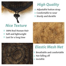 SPIKFN Afro Puff Ponytail for Black Women 100% Human Hair Ponytail Extension Short Updo Hair Buns Small Size Curly Ponytail for Little Girls 2 Clips 4 Inch Honey Blonde Color