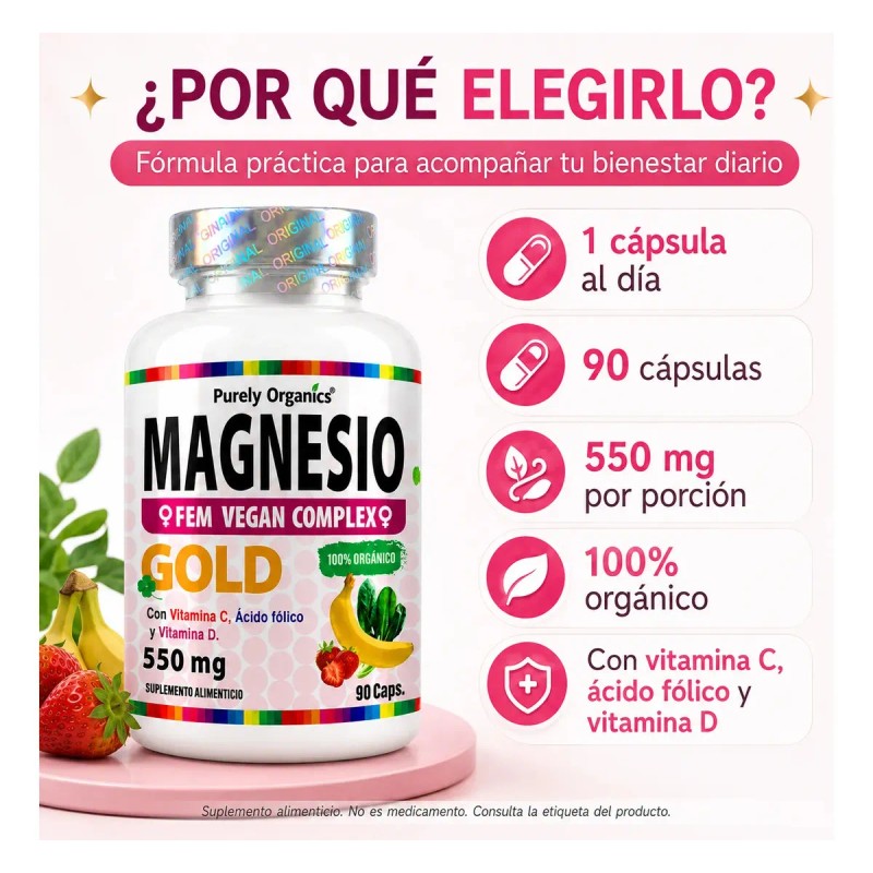 Magnesio Gold Fórmula Mujeres Cápsulas Purely Organics