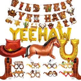 Cowboy Party Decorations - Western Wild Banner Cowboy Theme Supplies Yee Haw Foil Balloons, Rodeo Party favor for Boys Birthday Wild West Decorations Western Baby Shower Supplies