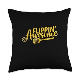 Cooking Cook Food Meat Vegetables Oven stove pan Flippin Awesome Chef Hobby Food Kitchen Throw Pillow, 18x18, Multicolor