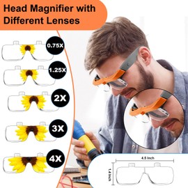 Magnifying Glass with Light Hands Free, Rechargeable Magnifying Glasses Headset with 5 Detachable Lenses and Storage Case for Close Work, Reading, Jewelry Making Crafts (Orange & Gray)