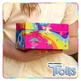 Mini Treasures Trolls Jewelry Box for Girls - Musical Jewelry Box with Spinning Figurine, Trolls Toys for Kids Ages 3-5 - Plays Trolls Theme Song - 6 x 4.7 x 3.5 in