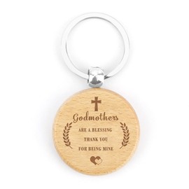 Wixelon Godmother Keyring, Wooden Engraved, Brown, Rustic Sentimental, Women's, Godparents, Godmothers