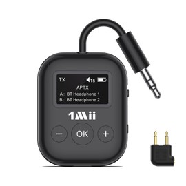 1Mii Bluetooth 5.3 Transmitter, Bluetooth TV Transmitter, 25 Hours Playtime, aptX AD/HD/Low Latency, Wireless Audio Transmitter with OLED Display, 3.5mm AUX Jack, Perfect for TV, Airplane, Gym, Small Size, Connect 2 Devices Simultaneously -SafeFly Min Black