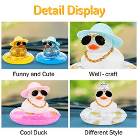 wonuu Car Duck Ornament Dashboard Decorations Rubber Duck Car for Car Dashboard Accessories with Swim Ring Sunglasses Hat and Necklace