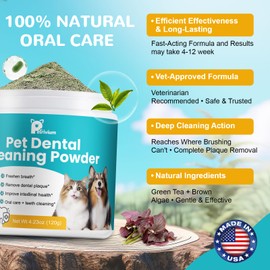Dog Teeth Cleaning Powder, Dog Dental Powder for Teeth Cleaning and Dog Breath Fresh, Bad Breath Fresher & Tartar Remover with Enzyme, Probiotics. Plaque Off Pet Tooth Cleaning 120 Grams 60 Servings