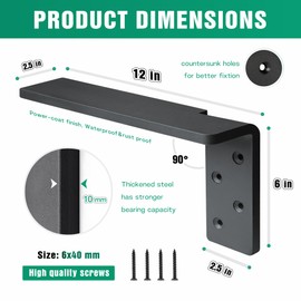 Free Hanging Side Wall Floating Shelf Bracket 2 Pack 12 Inch Heavy Duty Countertop Support Bracket for Breakfast Bars Cabinet Granite Countertops with No Knee Wall or Pony Wall