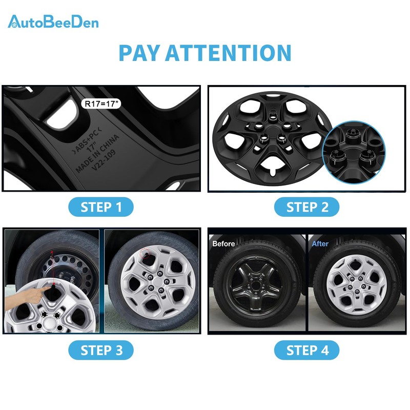 AutoBeeDen 4-Pack Hubcaps Wheel Covers Compatible with Ford Fusion 2010