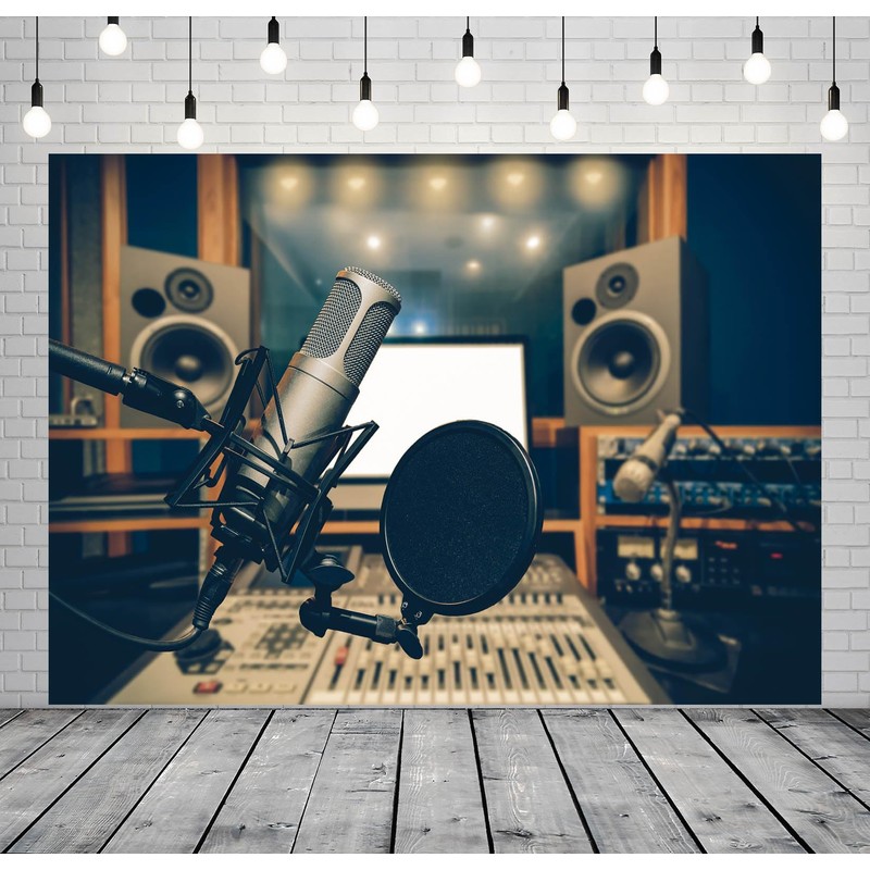 CORFOTO 7x5ft Fabric Microphone Backdrop Photography Professional Condenser Studio Microphone