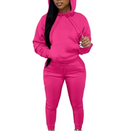 LovelyWholesale Womens Sweatsuits 2 Piece Set Hoodie Sweatshirts and Jogger Sets Grey X-Small Hot Pink Large