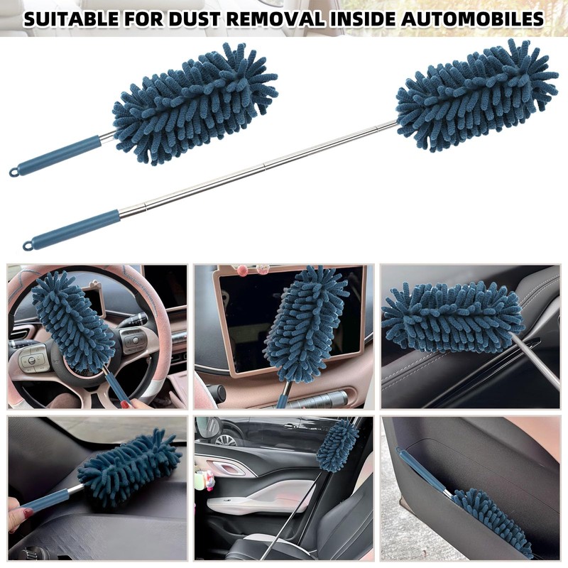 2Pcs Car Interior Duster with Extension Pole Soft Dash Vent