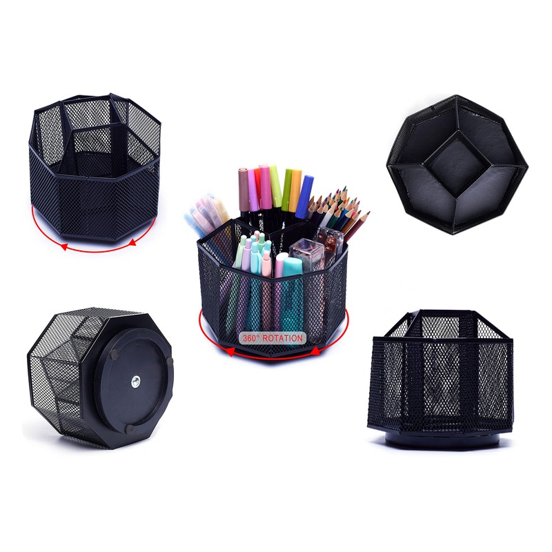 EXERZ Desk Organiser/Mesh Desk Tidy Caddy/Pencil Holder/Multifunctional 360 Rotating