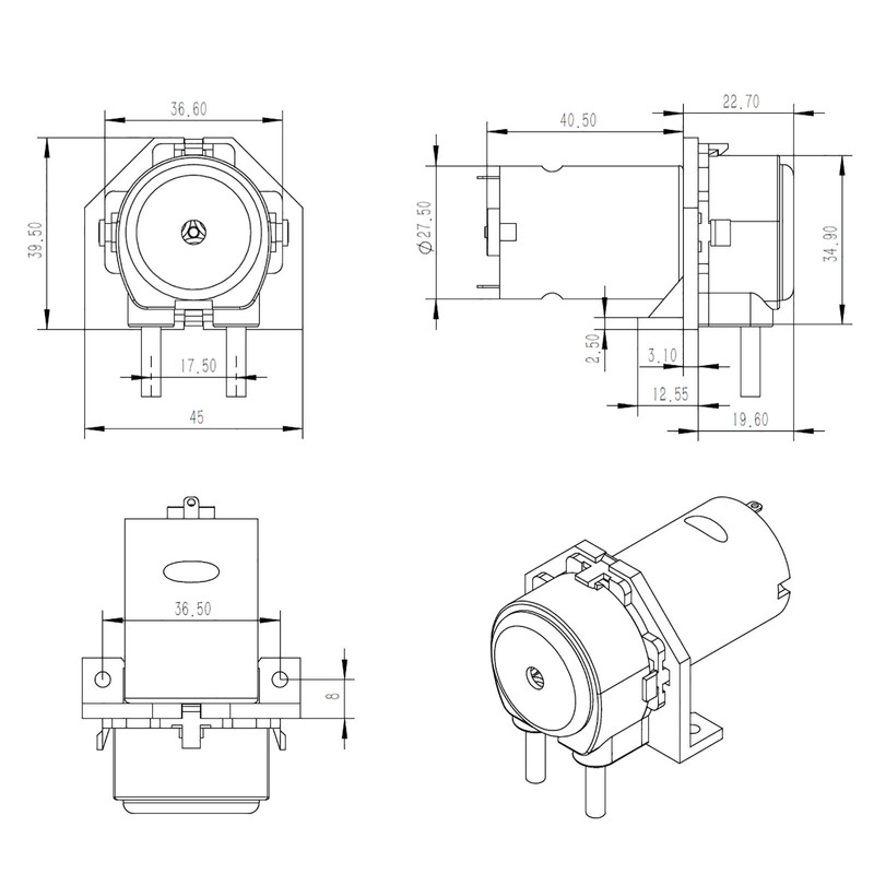 Gikfun 12V DC Dosing Pump Peristaltic Dosing Head with Connector