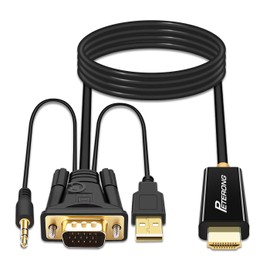 PETERONG VGA to HDMI Cable 180 cm 1080P @ 60Hz VGA to HDMI Adapter with 3.5 mm Audio for PC, Laptop, TV Box to Monitor, HDTV, Projector, Screen
