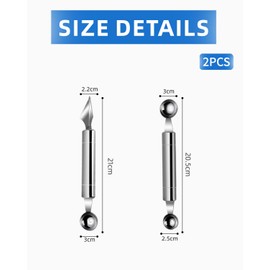 JEXOWIQ 2 x Melon Cutters, Melon Spoons, Ball Cutters, Dual Purpose Melon Cutters, Fruit Carving Tools, Multifunctional Kitchen Appliances Made of Stainless Steel, Ball Cutter Melon