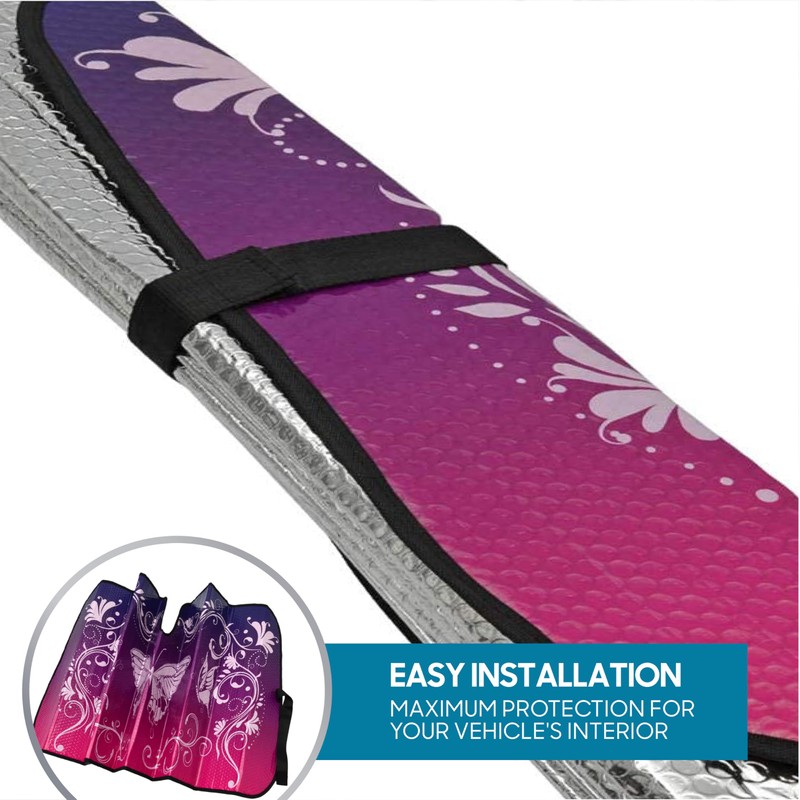 BDK Pink Butterfly Front Windshield Sunshade Accordion Folding Style Auto