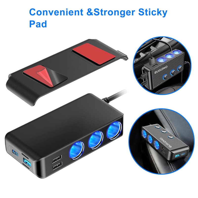 EUGIZMO Cigarette Lighter Adapter, 222W 3 Socket Car Cigarette Lighter