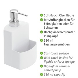 Wenko 3620115100 Washingup Liquid Dispenser True Colours Festival White SoftTouch Surface, Capacity 0.38 L, Ceramic SoftTouch Ceramic, 10 x 18 x 10 cm, White