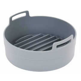 JNE Reusable Heat Resistant Food Safe Silicone Bowl/Pot for Air Fryer and Microwave (GRAY - 6.3inch in diameter)