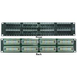 CableWholesale 48 Port Cat6 Patch Panel, 19" Horizontal Rackmount or Wall Mount Panel, RJ45 Ethernet 110 Type, 568A/568B Compatible, 2U, Black