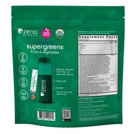 Organic Fiji Zena USDA Organic Supergreens Fruits & Vegetables Powder, 45 Stick Packets