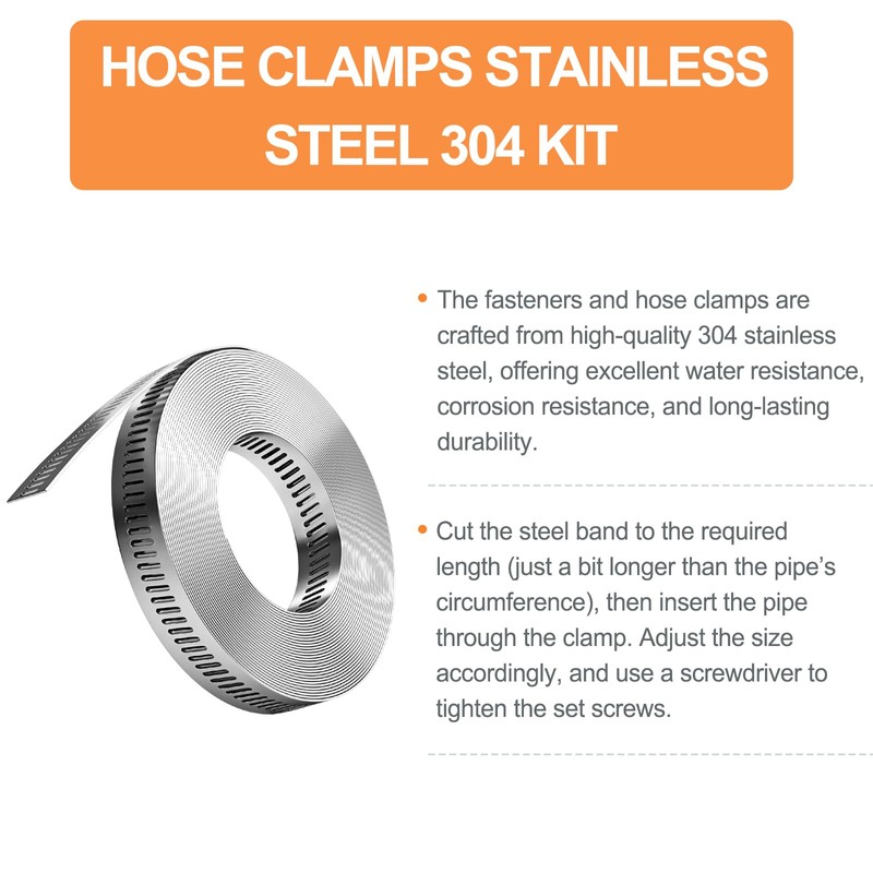 GASHER 32FT 304 Stainless Steel Hose Clamps DIY Kit, Clamps