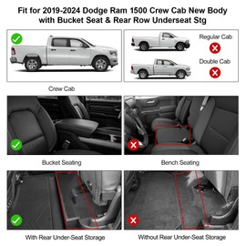 LUMWAY Floor Mats for 2019-2024 Dodge Ram 1500 New Body Crew Cab with Under-seat Storage (NOT Classic Models), TPE All Weather Durable Floor Liners Door Sill Guards for Dodge Ram 1500