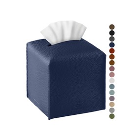 Tissue Box Cover, Jeethemy Square PU Leather Tissue Box Holder, Modern Tissue Case Facial Paper Organizer Dispenser，5X5X5'',Single Navy Blue