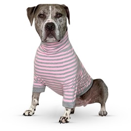 Tooth & Honey Big Dog Stripe Shirt – Pullover with Full Belly Coverage – Pink and Grey Pitbull Shirt for Extra Large Dogs