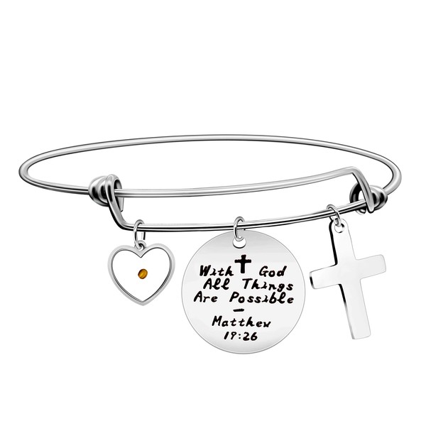 Uloveido With God All Things are Possible Bracelet, Cross Bangle,