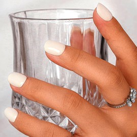 Sethexy Simple White Handmade Fake Nail Short Square False Nails Acrylic Natural Glossy Press on Nail Salon Durable Quality Nails for Women and Girls 10PCS (R)