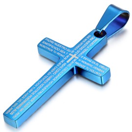 JEWELRYWE Men's Stainless Steel Cross Necklace, Cross Necklace, Bible, Color: Blue, Stainless Steel, No Gemstone