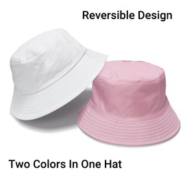 PFFY Reversible Bucket Hat for Women Men Summer Cotton Fishing Sun Beach Cap Pink/White