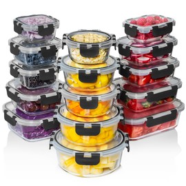 Razab 30 PC Glass Food Storage Containers with Lids - Reusable Glass Meal Prep Containers for Lunch & Leftovers - Airtight & Leakproof Snap Locking Lids - Oven, Freezer, Microwave & Dishwasher Safe