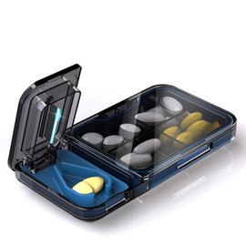 Cortador de Pastillas HEITIGN para Pastillas Pequeñas o Grandes, Organizador de Pastillas de Cuatro Rejillas para Tabletas, Vitaminas y Medicamentos Grandes (Gris)