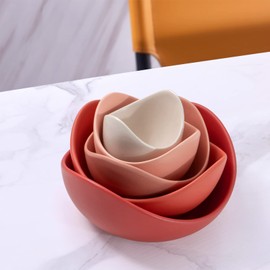 Notakia Salad Bowls, 5 Packs Serving Bowls Porcelain,Lotus Shaped Pasta Bowls, Dishwasher & Microwave Safe, Unique Angled Ceramic Bowls for Salad, Rice, Ideal for Home (Orange)